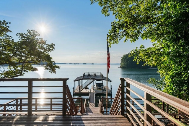 view of dock with a water view