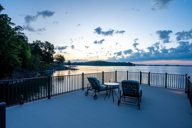 view of patio / terrace featuring a water view