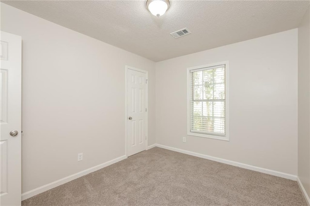 empty room featuring light carpet and a textured ceiling