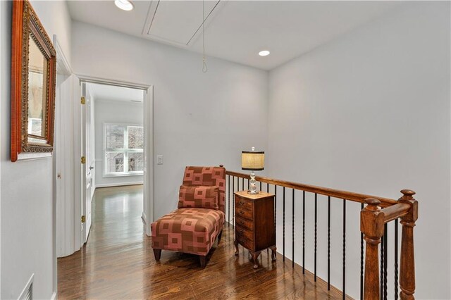 3475 Oak Valley Rd Unit 130, Atlanta, GA 30326 - living area with attic access, wood finished floors, and recessed lighting
