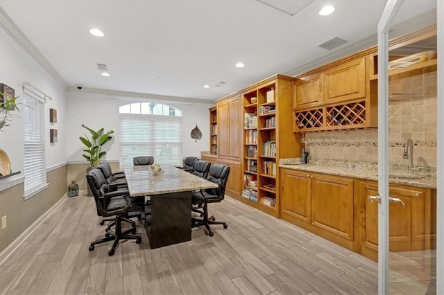 1075 Peachtree Walk NE Unit A421, Atlanta, GA 30309 - office area with a sink, light wood-style floors, recessed lighting, and baseboards