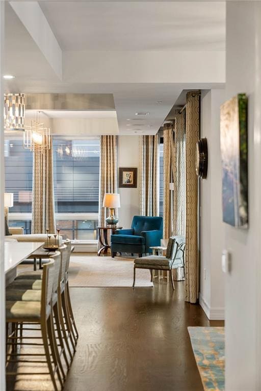 dining space featuring dark hardwood / wood-style flooring