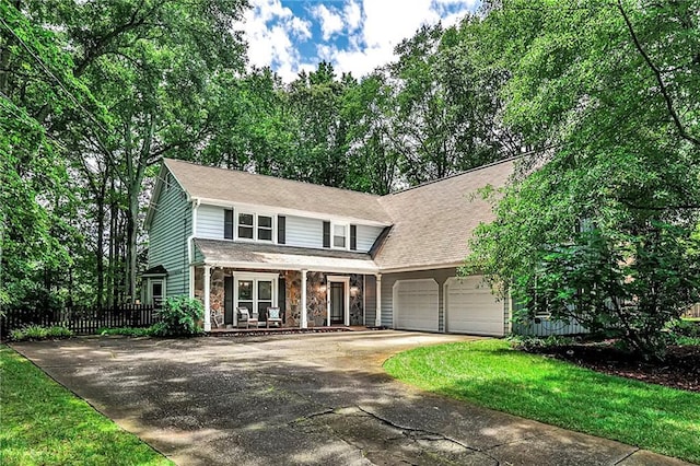 270 Hollyridge Way, Roswell, GA 30076 - view of front of property featuring asphalt driveway, a porch, a garage, and stone siding