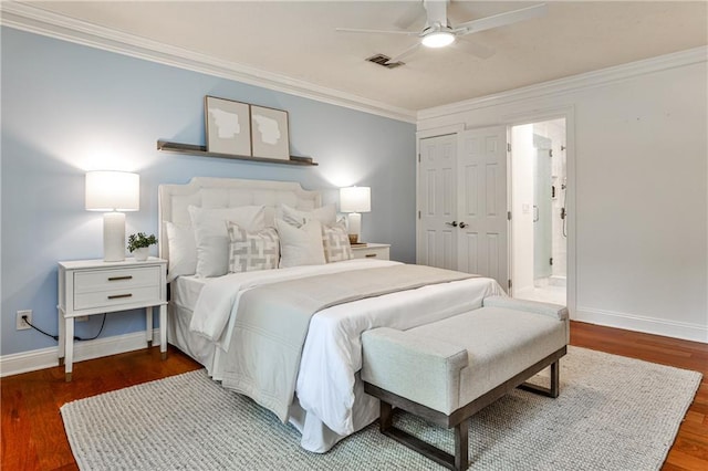 270 Hollyridge Way, Roswell, GA 30076 - bedroom with crown molding, wood finished floors, a ceiling fan, and a closet