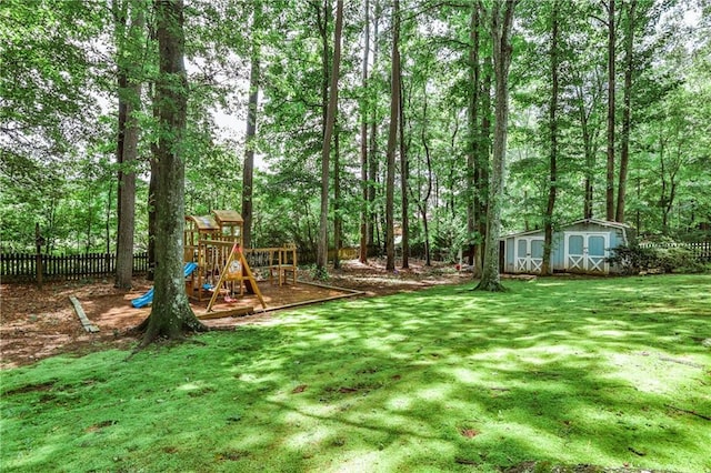 270 Hollyridge Way, Roswell, GA 30076 - view of yard featuring a storage shed and a playground