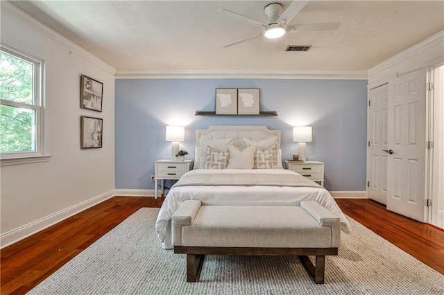 270 Hollyridge Way, Roswell, GA 30076 - bedroom with crown molding, wood finished floors, and a ceiling fan