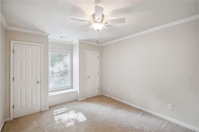 2350 Twelvestones Dr, Roswell, GA 30076 - unfurnished bedroom featuring carpet flooring, baseboards, ornamental molding, and ceiling fan