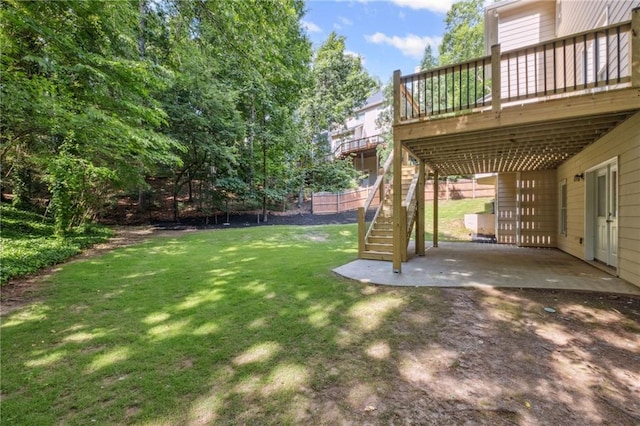 2350 Twelvestones Dr, Roswell, GA 30076 - view of green lawn with a patio area, stairway, and a wooden deck