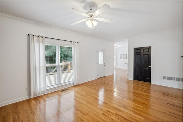 2350 Twelvestones Dr, Roswell, GA 30076 - empty room with ornamental molding, light wood finished floors, a ceiling fan, and baseboards