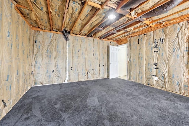 unfinished basement featuring carpet flooring