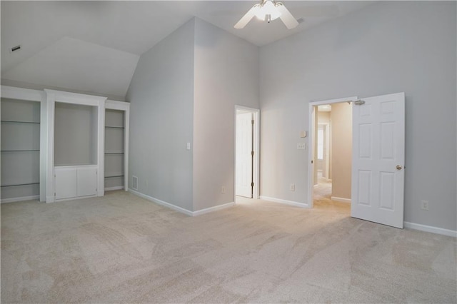 655 Golden Meadows Ln, Suwanee, GA 30024 - unfurnished bedroom with carpet floors, lofted ceiling, and a ceiling fan