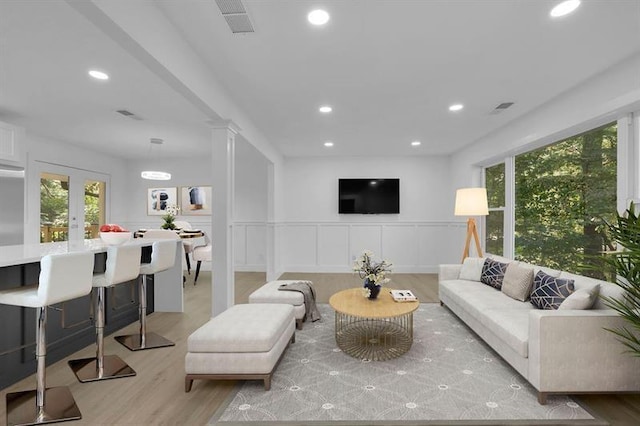 living room with light wood-type flooring