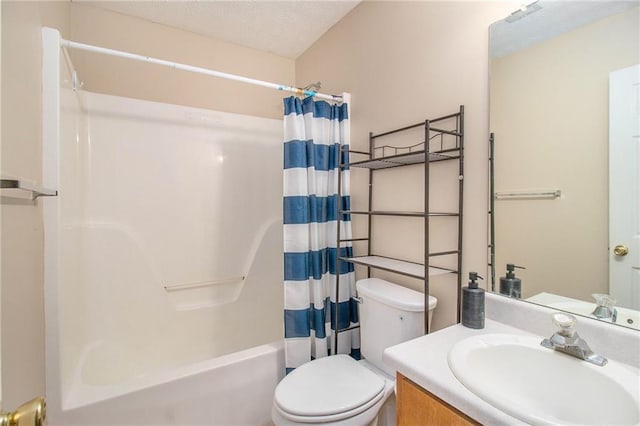 60 Cypress Dr, Covington, GA 30016 - bathroom with vanity, shower / tub combo with curtain, and a textured ceiling