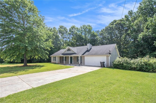 60 Cypress Dr, Covington, GA 30016 - view of front of property featuring a front yard, an attached garage, driveway, and a chimney