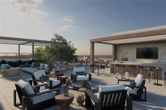 318 Sandy Springs Cir Unit 260, Sandy Springs, GA 30328 - view of patio / terrace featuring an outdoor living space with a fire pit, a bar, and glass enclosure