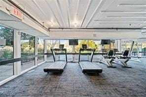 68 Montre Sq NW, Atlanta, GA 30327 - workout area featuring a wealth of natural light, dark carpet, and a wall of windows