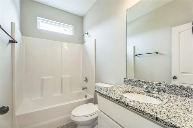 full bath featuring shower / bath combination, vanity, and toilet