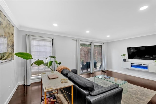 6851 Roswell Rd Unit J1, Atlanta, GA 30328 - living area featuring crown molding, wood finished floors, baseboards, and recessed lighting
