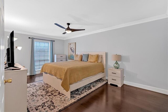 6851 Roswell Rd Unit J1, Atlanta, GA 30328 - bedroom featuring crown molding, wood finished floors, baseboards, and a ceiling fan