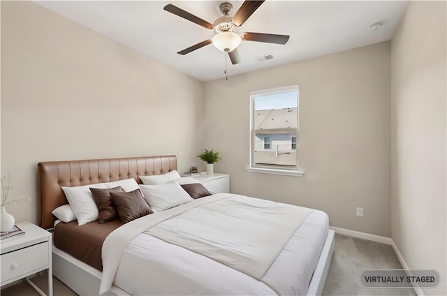 bedroom with carpet floors and ceiling fan