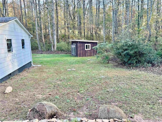 view of yard featuring a shed