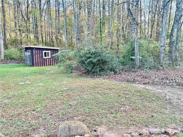 view of yard featuring a shed