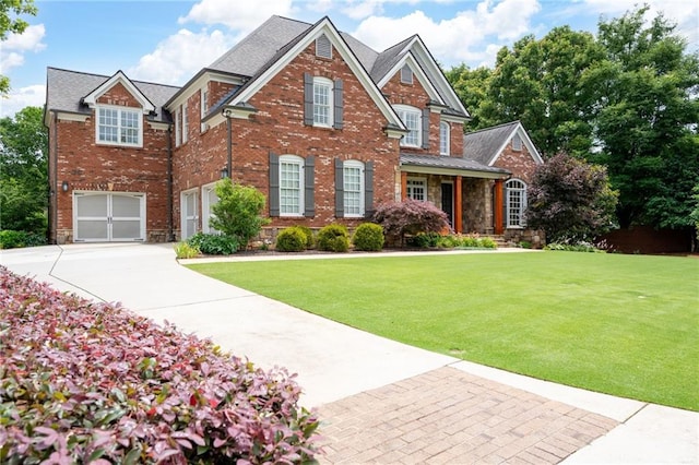 2260 Falkirk Pointe Dr, Marietta, GA 30062 - view of front of house featuring driveway, a front yard, stone siding, and a garage