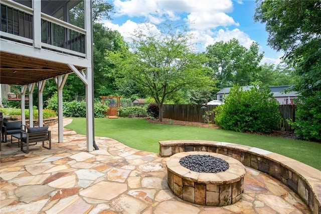 2260 Falkirk Pointe Dr, Marietta, GA 30062 - fenced backyard with a fire pit and a patio area