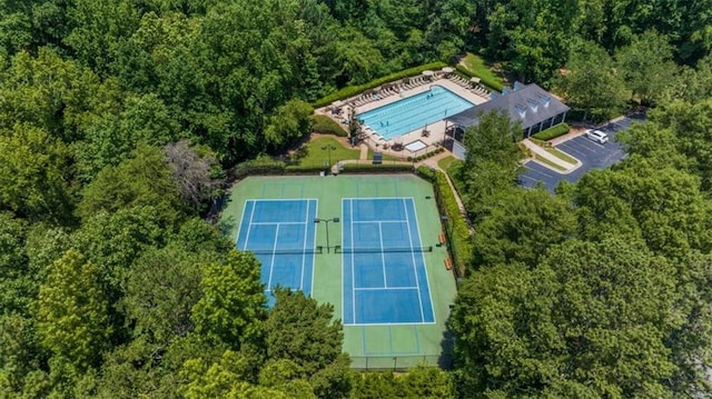 1410 Kingfield Dr, Johns Creek, GA 30005 - aerial view of a pool and a forest