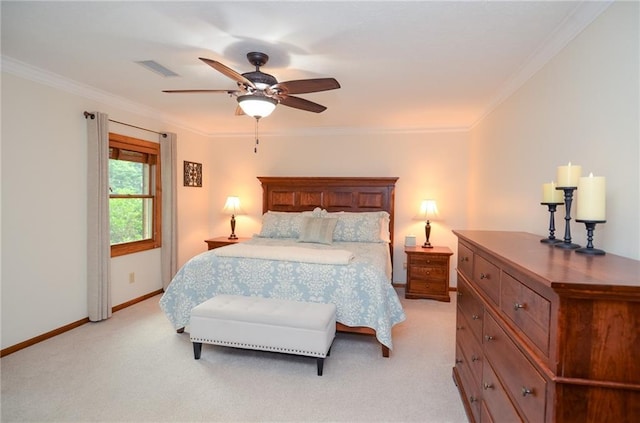4366 Cedar Wood Dr SW, Lilburn, GA 30047 - bedroom featuring ornamental molding, light colored carpet, baseboards, and ceiling fan