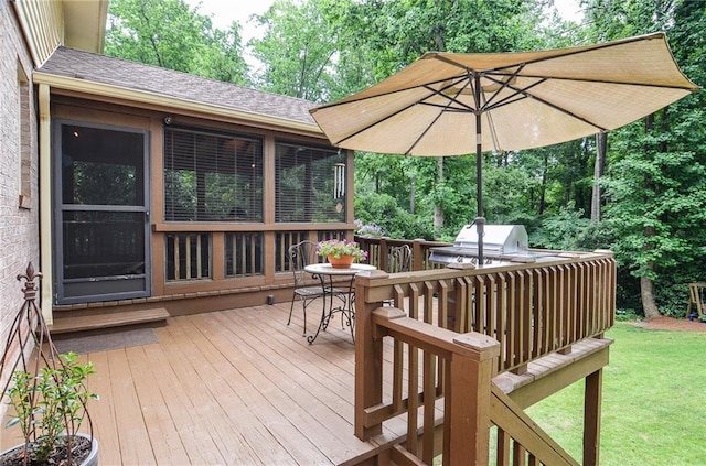 4366 Cedar Wood Dr SW, Lilburn, GA 30047 - deck featuring a grill and a lawn