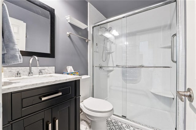 5102 Yellow Stone Dr, Flowery Branch, GA 30542 - bathroom with toilet, a shower stall, and vanity