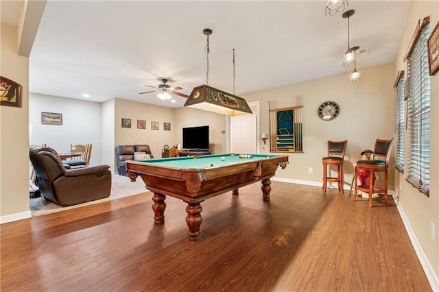 5102 Yellow Stone Dr, Flowery Branch, GA 30542 - recreation room with wood finished floors, billiards table, a ceiling fan, and baseboards