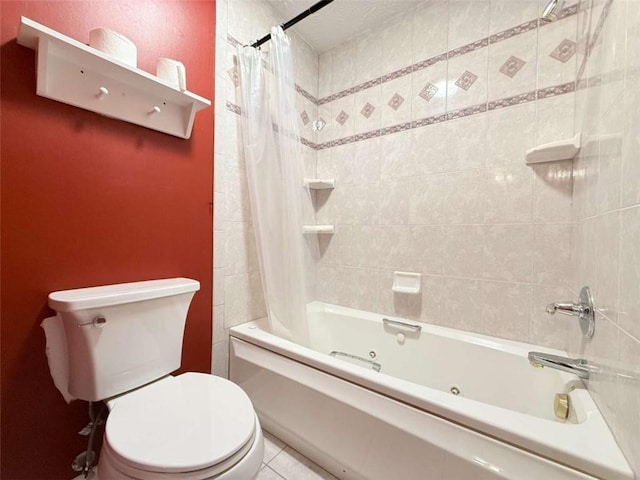 8710 Mount Rushmore Dr, Johns Creek, GA 30022 - bathroom with a combined bath / shower with jetted tub, toilet, and tile patterned flooring