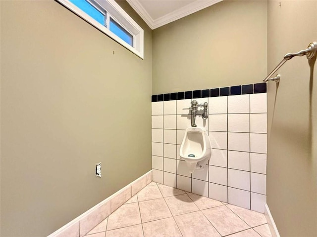 8710 Mount Rushmore Dr, Johns Creek, GA 30022 - bathroom with crown molding, tile walls, and tile patterned flooring