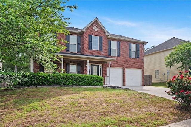 152 Maxton Ave, Dallas, GA 30132 - view of front of home with brick siding, a garage, concrete driveway, and a front lawn