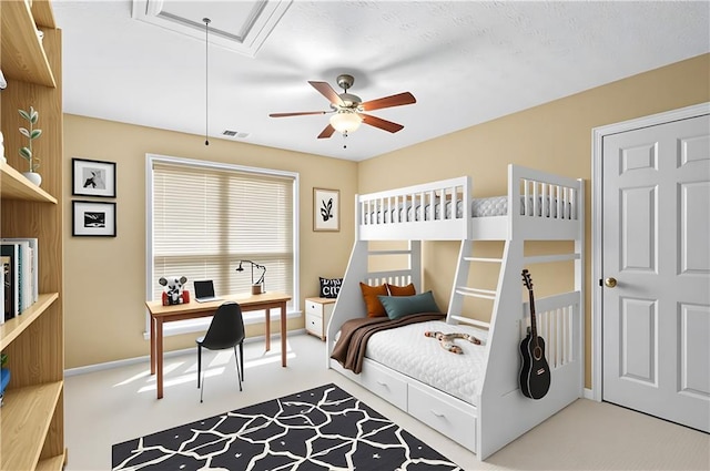152 Maxton Ave, Dallas, GA 30132 - bedroom featuring attic access, baseboards, an office area, and a ceiling fan