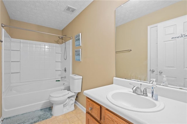 152 Maxton Ave, Dallas, GA 30132 - bathroom featuring a textured ceiling, toilet, vanity, baseboards, and shower / tub combination