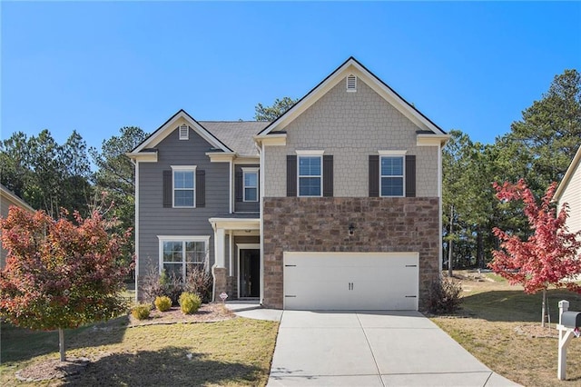 3013 Nicholas Dr, Villa Rica, GA 30180 - craftsman-style house with stone siding, concrete driveway, a garage, and a front lawn
