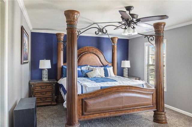 3013 Nicholas Dr, Villa Rica, GA 30180 - bedroom with carpet flooring, ornamental molding, baseboards, and ceiling fan