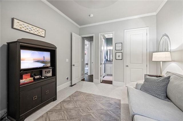 3111 Old Thompson Mill Rd, Buford, GA 30519 - living room with carpet, crown molding, and baseboards