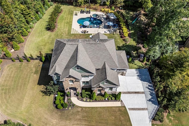 3111 Old Thompson Mill Rd, Buford, GA 30519 - aerial view of property and surrounding area featuring a pool
