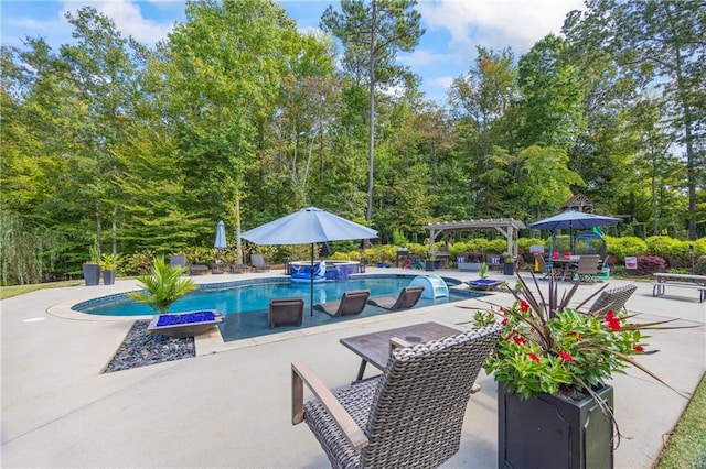 3111 Old Thompson Mill Rd, Buford, GA 30519 - view of pool with a pergola, a patio area, and a pool with connected hot tub