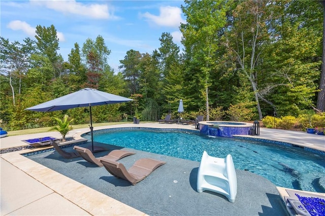 3111 Old Thompson Mill Rd, Buford, GA 30519 - view of pool featuring a patio and a pool with connected hot tub