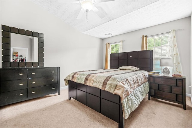 1622 Honeysuckle Path, Conyers, GA 30012 - carpeted bedroom with a textured ceiling, baseboards, a ceiling fan, and lofted ceiling