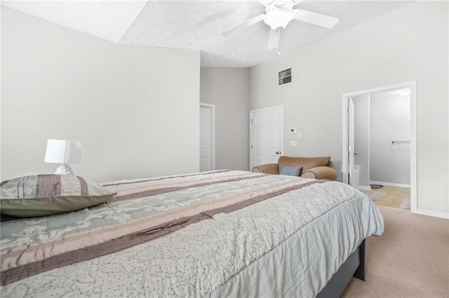 1622 Honeysuckle Path, Conyers, GA 30012 - bedroom featuring carpet, baseboards, a textured ceiling, vaulted ceiling, and ceiling fan