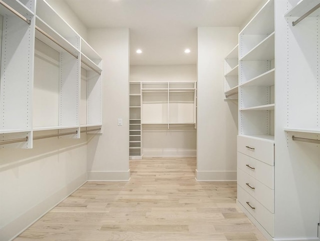 spacious closet with light hardwood / wood-style flooring