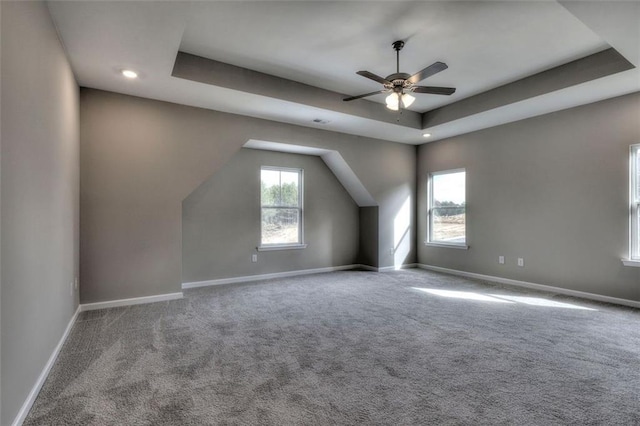 bonus room featuring carpet flooring, baseboards, a ceiling fan, and recessed lighting