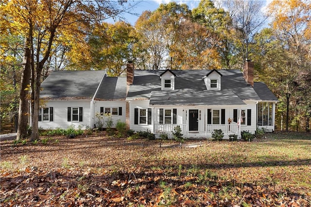 cape cod house featuring a porch