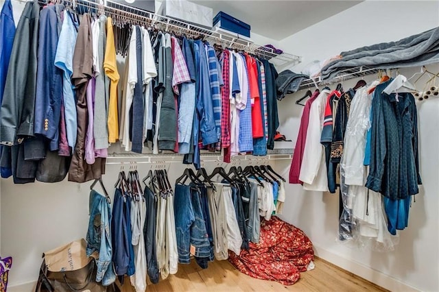 walk in closet with hardwood / wood-style flooring